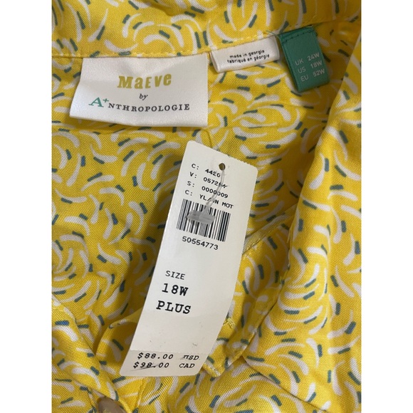 Anthropologie Maeve Blithe Button Down Blouse in Yellow SZ 18W - Picture 10 of 15